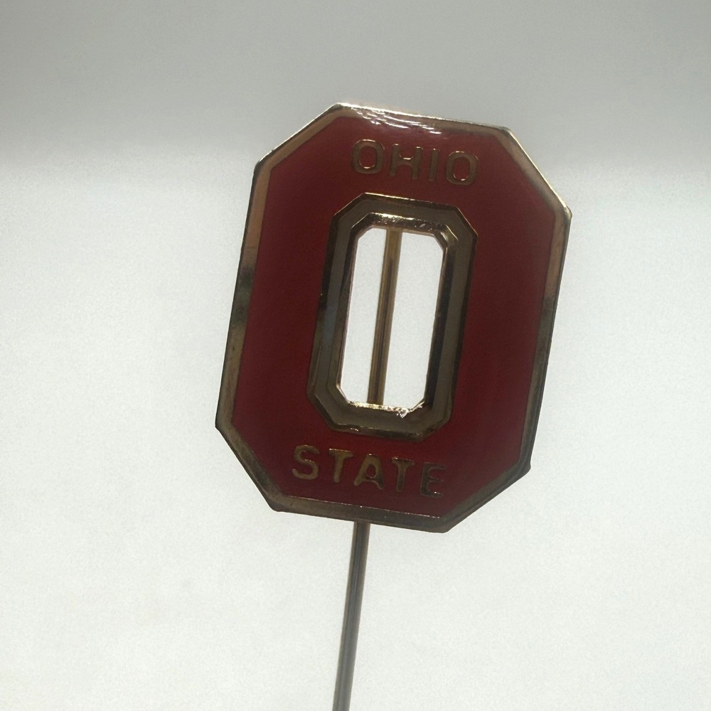 Vintage Ohio State Buckeyes Block O Red Enamel Gold Tone Lapel Stick Pin SWIB